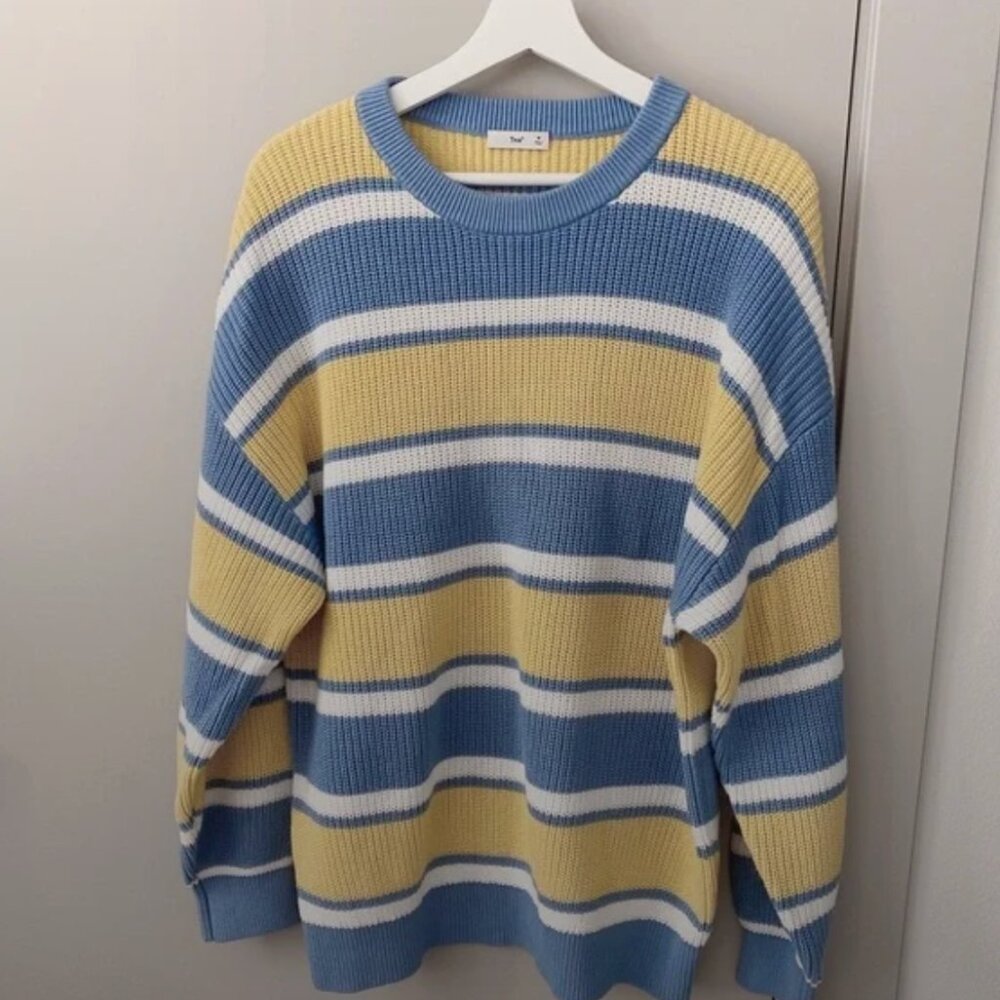 ARITZIA TNA Blue & Yellow Striped Crewneck Sweater Size M | Relaxed Fit 💛💙